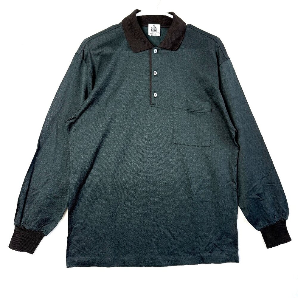 Lanvin Paris Italy Long Sleeve Golf Polo Shirt Mens L Green Black Geometric